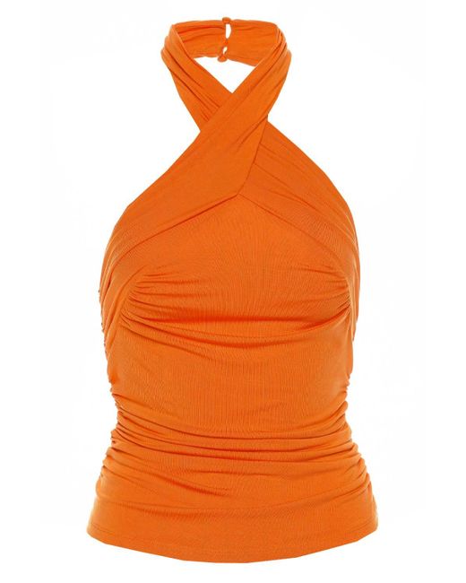 Veronica Beard Synthetic Leyla Gathered Jersey Halter Top in Orange | Lyst