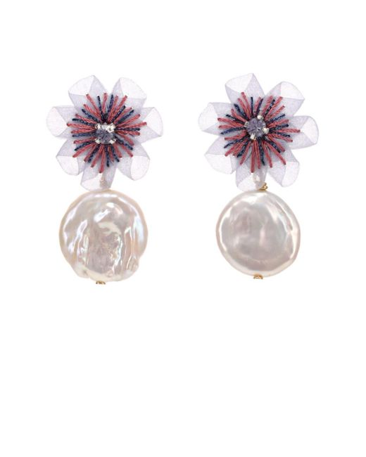 Mignonne Gavigan Caterina Blue Lilac Floral Pearl Drop Earrings in Pink ...