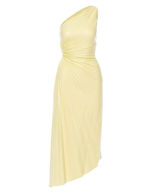 A.L.C. Delfina One Shoulder Pleated Midi Dress in Yellow | Lyst