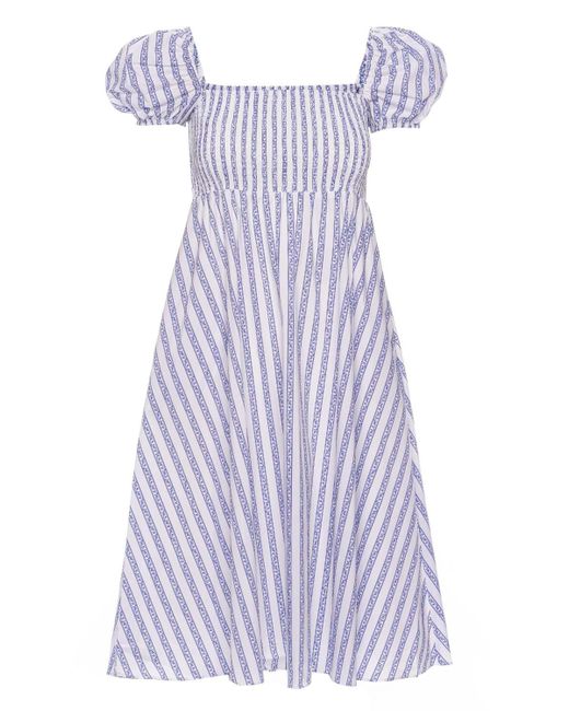 Caroline Constas Cotton Mira Blue Toile Striped Midi Dress | Lyst