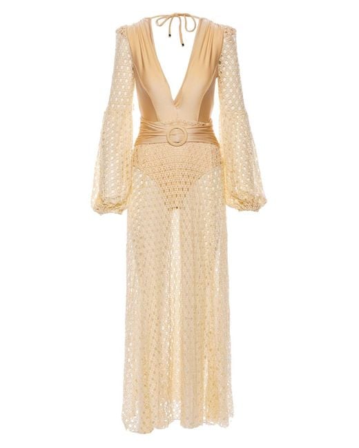 PATBO Monstera Crochet Plunge Beach Dress in Natural | Lyst