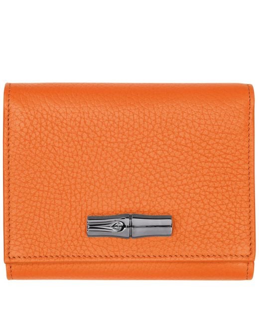 Longchamp Orange Brieftasche im Kompaktformat Roseau Essential