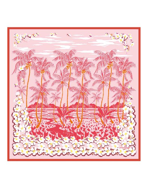 Longchamp Pink Seidenschal 90 Hawaiianische Blumen