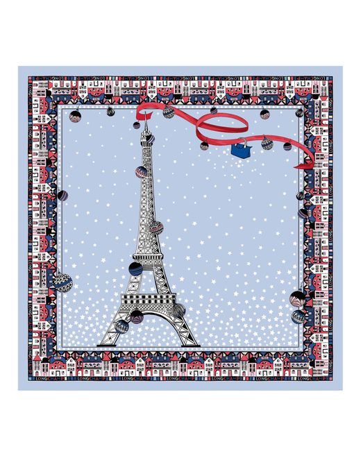 Carré de soie 50 Tour Eiffel Noël Longchamp en coloris Blue