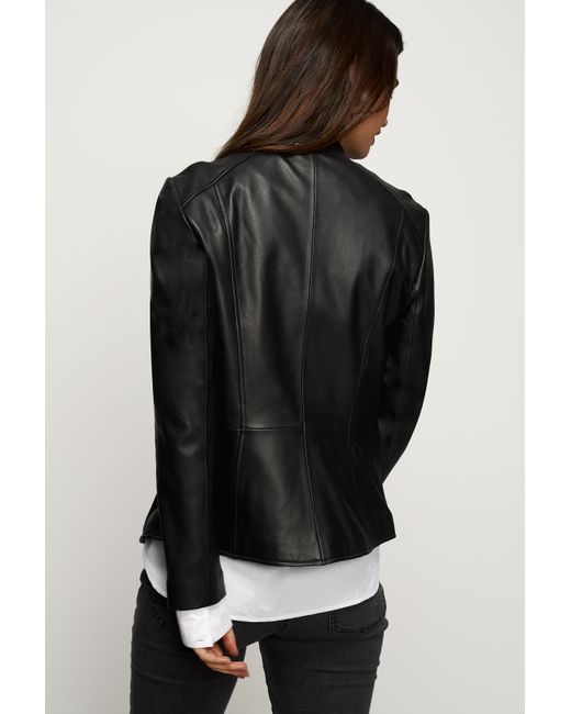 Long Tall Sally Collar Detail Leather Jacket In Black Lyst
