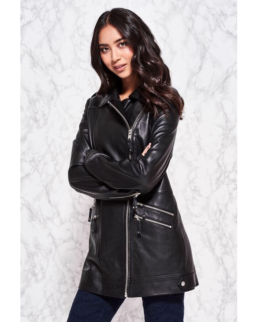 Long Tall Sally Longline Leather Jacket In Black Lyst