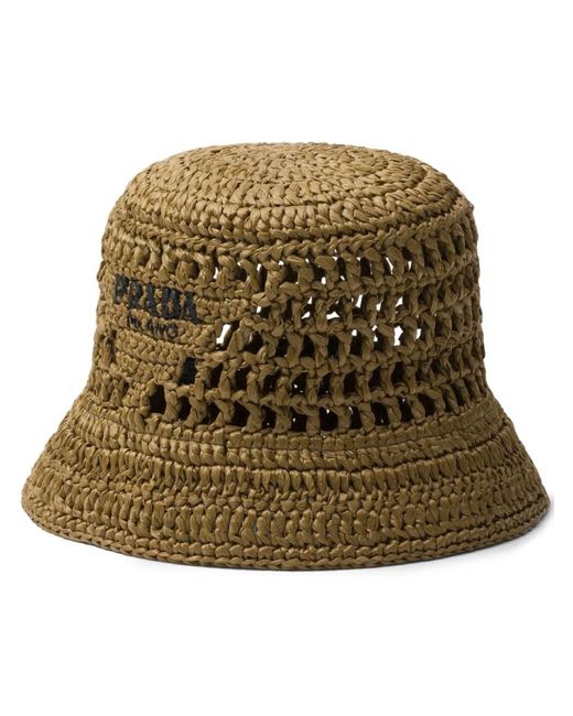 Prada Green Woven Bucket Hat