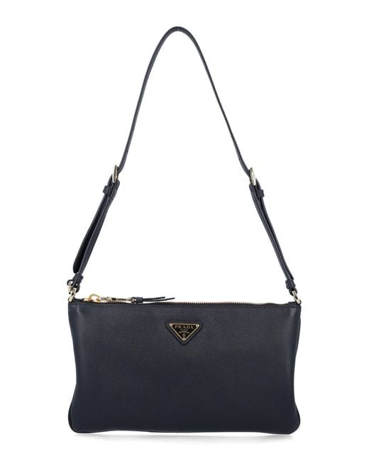 Prada Blue Leather Pouch With Logo