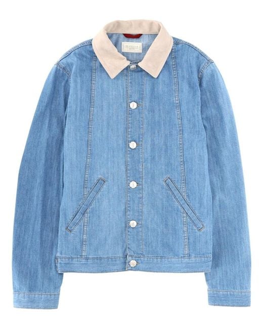 Brunello Cucinelli Blue Solid Jackets for men