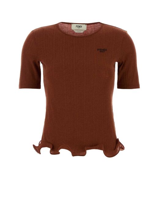 Fendi Brown Brick Wool Top