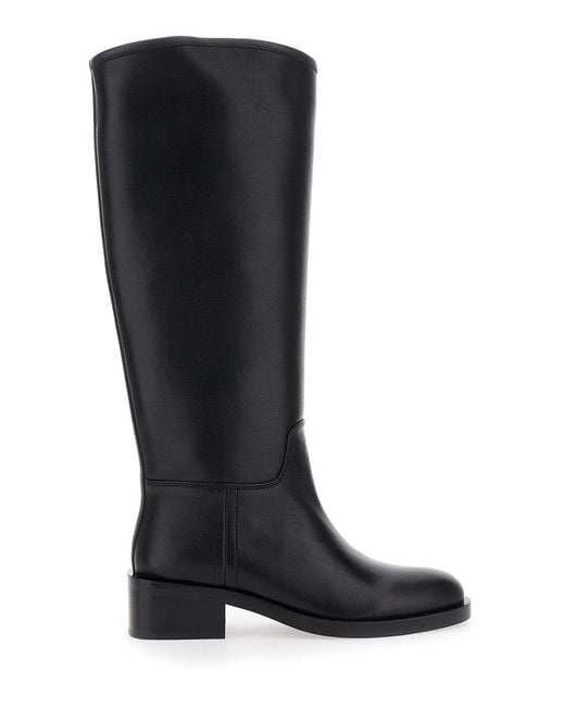 Jeffrey Campbell Black Knee High Leather Boots With Block Heel