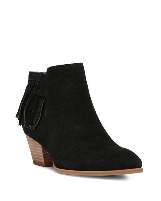 Franco sarto Gerri Fringed Suede Ankle Boots in Black | Lyst