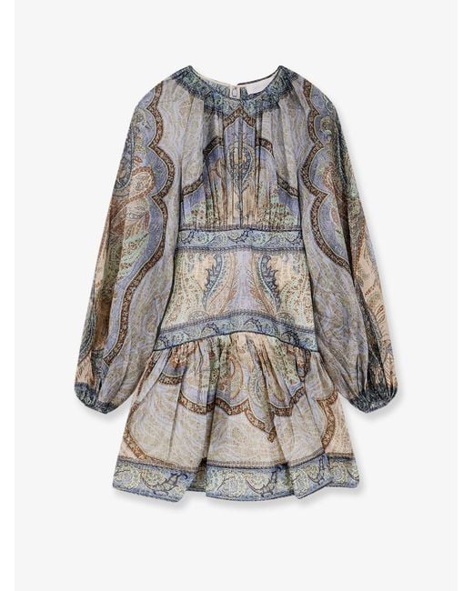 Zimmermann Gray Wanderlust Cotton And Silk Mini Dress