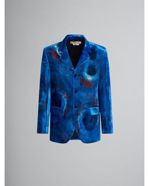 Marni Blue Cobalt Velvet Three-Button Jacket for men