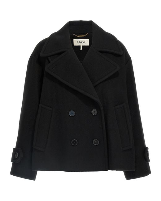 Chloé Black Double Breasted Wool Coat