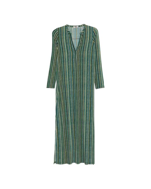 Women's Green V-Neck Long Sleeves Split Hem Baez Kaftan Dress