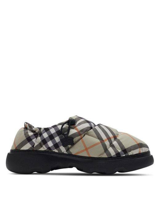 Burberry Gray Check Pattern Pillow Mules