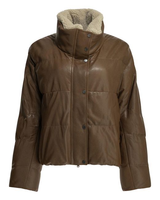 Brunello Cucinelli Brown Padded Shearling Jacket