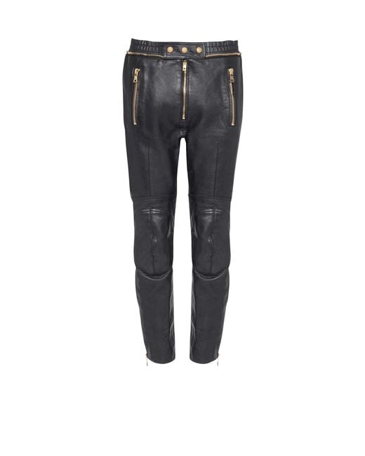 Balmain Gray Leather Pants
