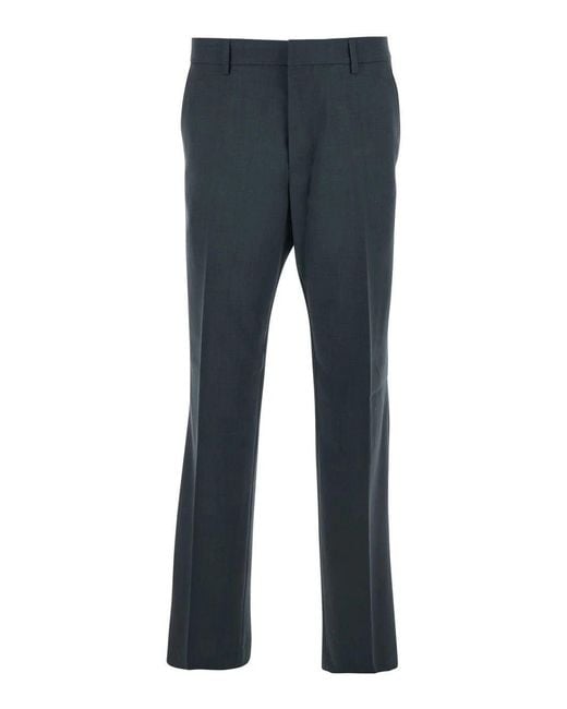AMI Blue Pants With Belt Loops And Front Concealed Closure for men