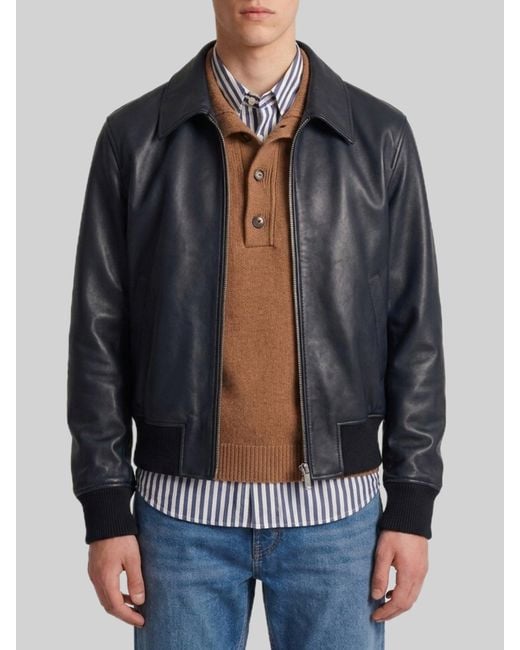 AMI Black Lambskin Leather Zip-Up Jacket for men