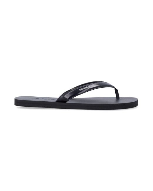 Prada Blue Brushed Leather Flip-Flops