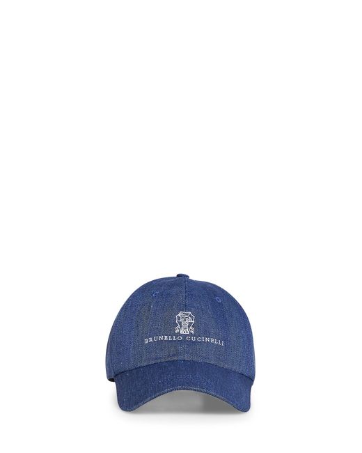 Brunello Cucinelli Blue Baseball Cap Denim Chevron for men