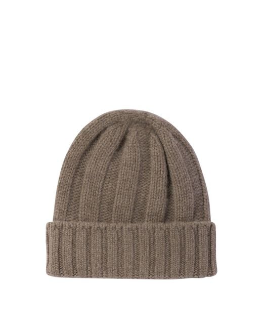 Beams Plus Brown Ribbed Cashmere Beanie Hats for men