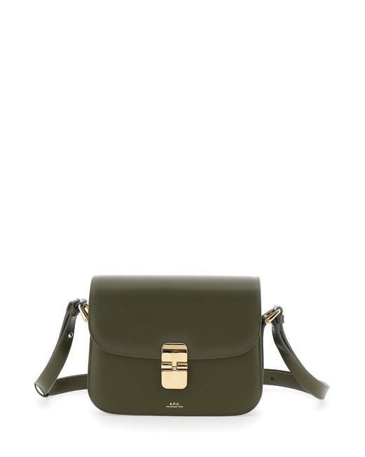 A.P.C. Green 'Grance' Small Crossbody Bag Wirh Embossed Logo Lettering On The Front And Adjustable Shoulder Strap