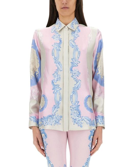 Versace Blue Cameo" Pastel Print Silk Shirt