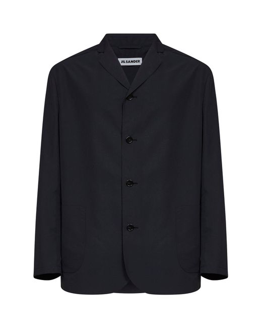 Jil Sander Blue Waterproof Recycled Polyester Single-Breasted Jacket for men