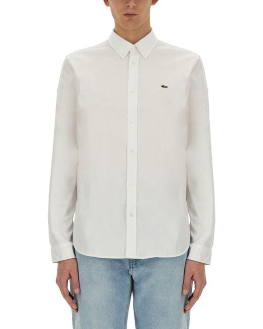 Lacoste White Camicia Con Logo for men