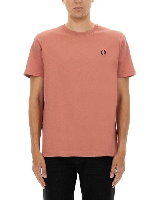 Fred Perry Pink Cotton Tshirt for men
