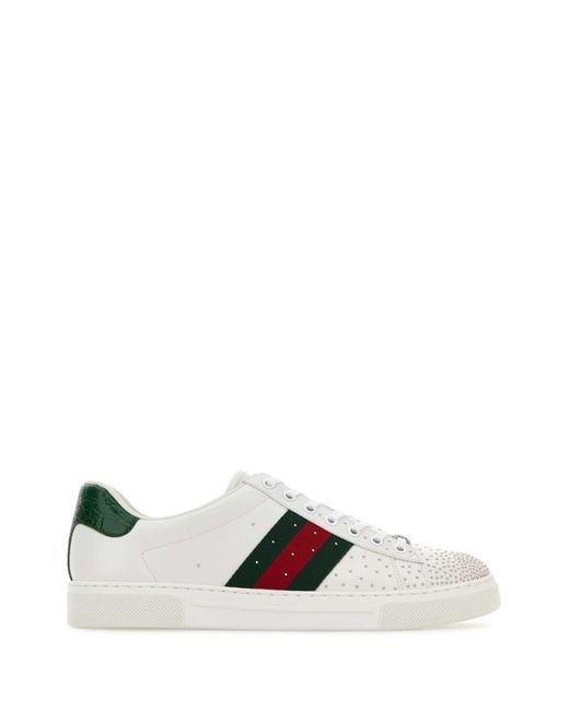 Gucci White Ace Studded Trainers With Web for men