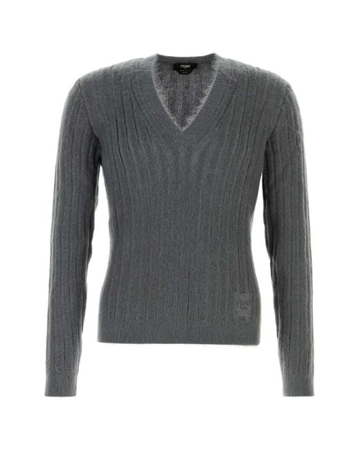Fendi Gray Wool Sweater for men