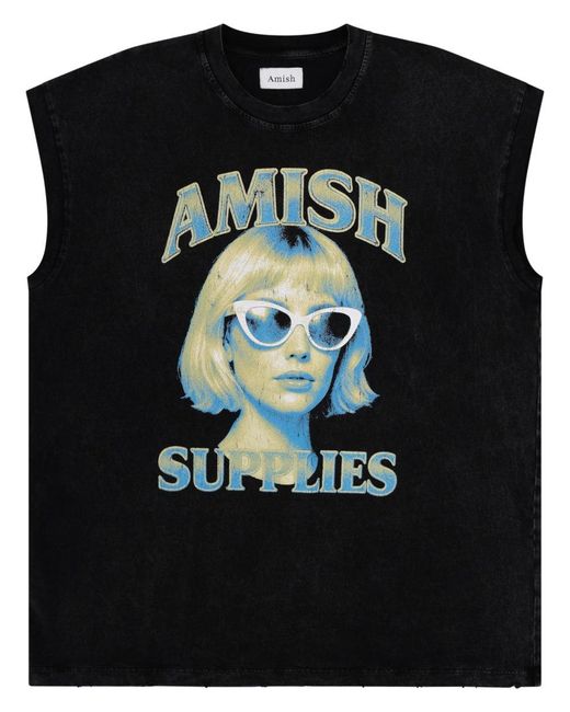 Women's Black Top Printed Cotton
