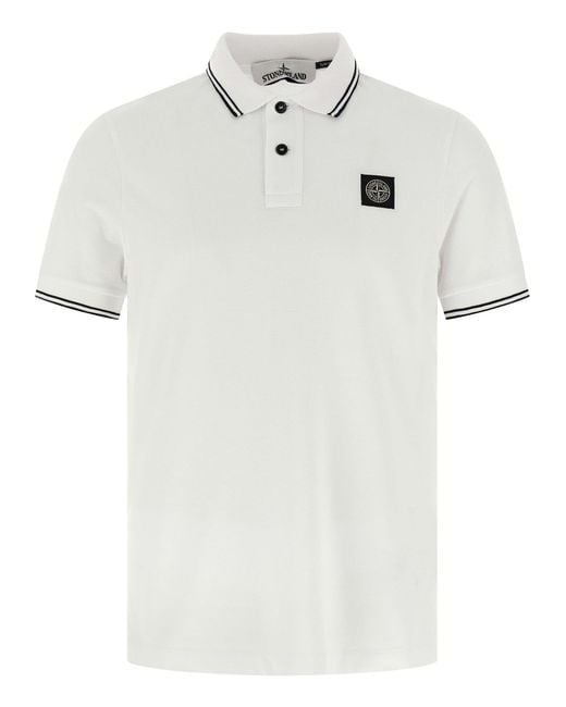 Stone Island White Logo Patch Polo for men