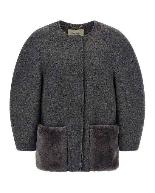 Fendi Gray Blouson Cocoon Puffer Jackets