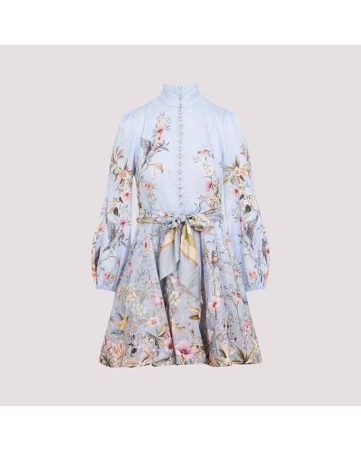 Zimmermann Blue Rebellion Button Linen Mini Dress