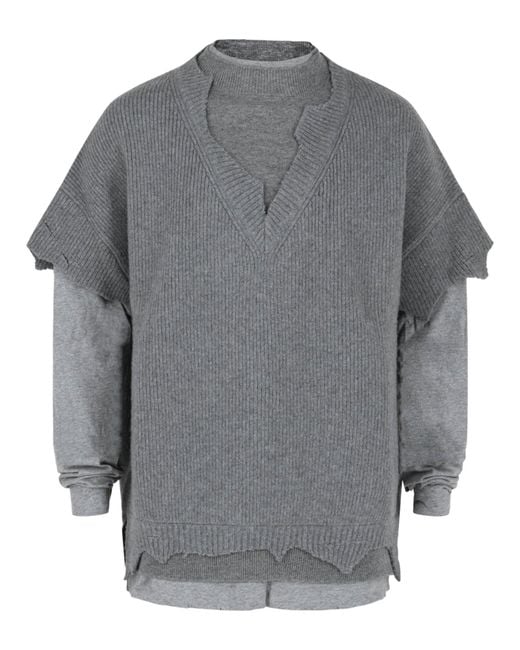 Givenchy Gray Wool Cut And Layer Sweater for men