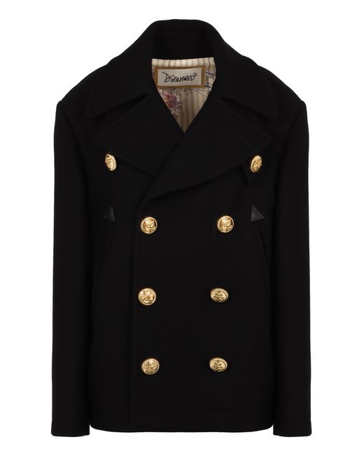 DSquared² Black Wool Blend Peacoat for men