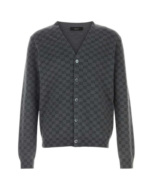 Gucci Gray V Neck Cardigans for men