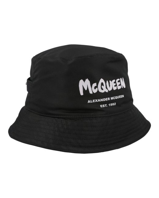 McQueen Black Logo Print Bucket Hat