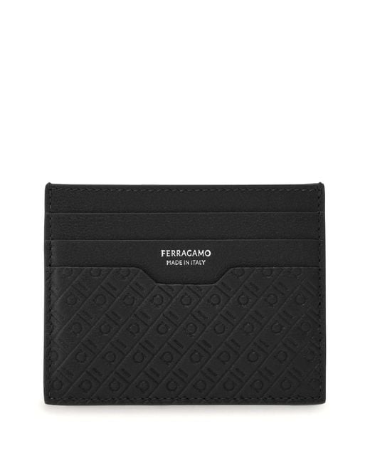Ferragamo Black Leather Credit Card Case for men