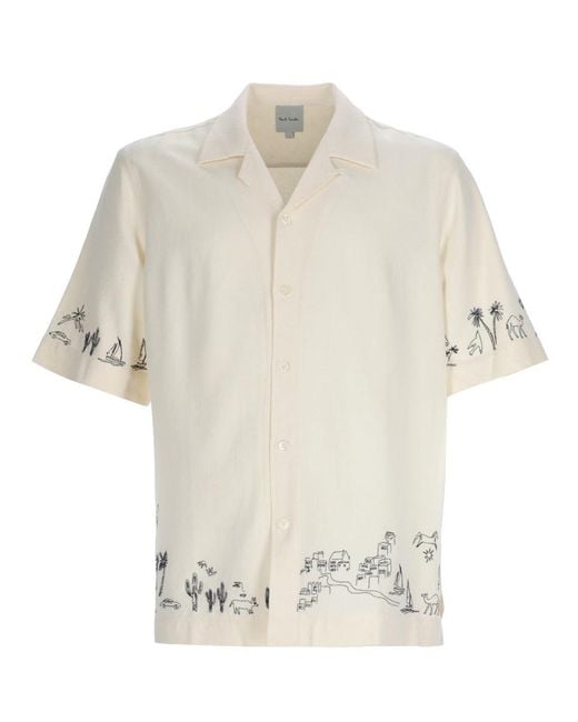 Paul Smith White Camicia Con Ricami for men