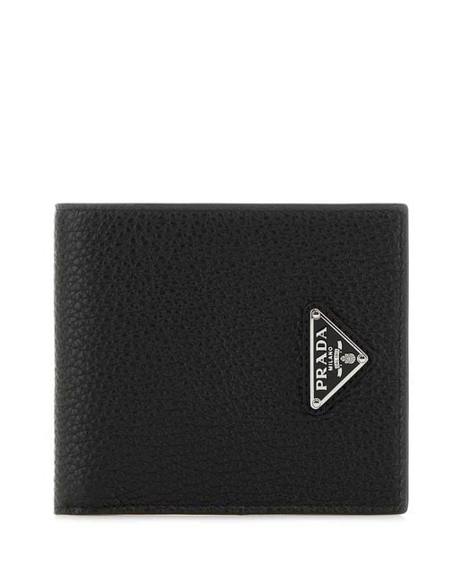Prada Black Logo Leather Wallet for men