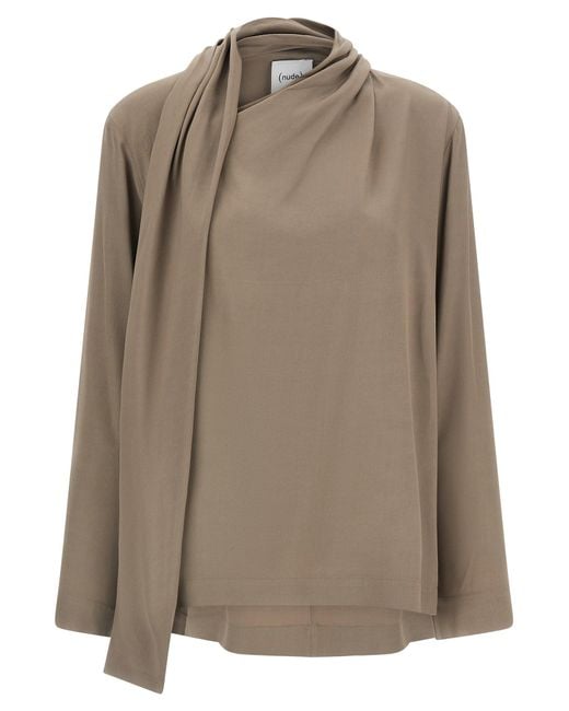 Nude Brown Draped Panel Blouse