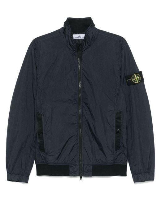 Stone Island Blue Garment Dyed Crinkle Reps Ny Hooded Down Jacket With Duck Down Padding for men