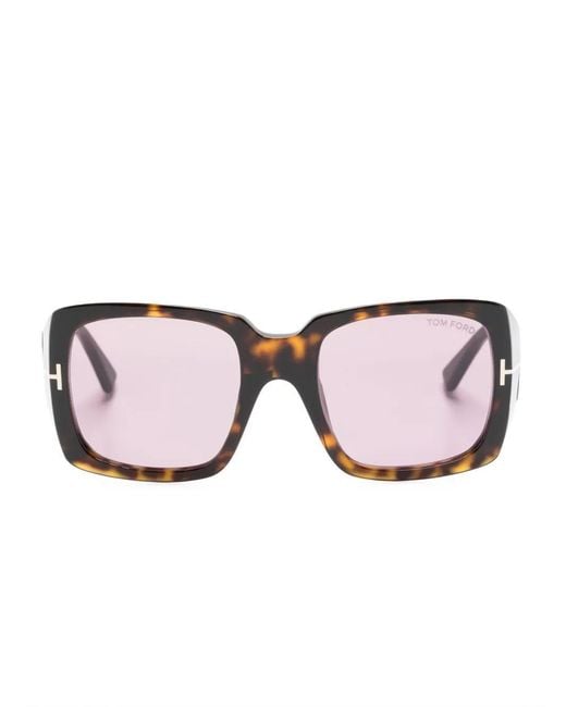 Tom Ford Pink Tortoiseshell Effect Square Frame Sunglasses