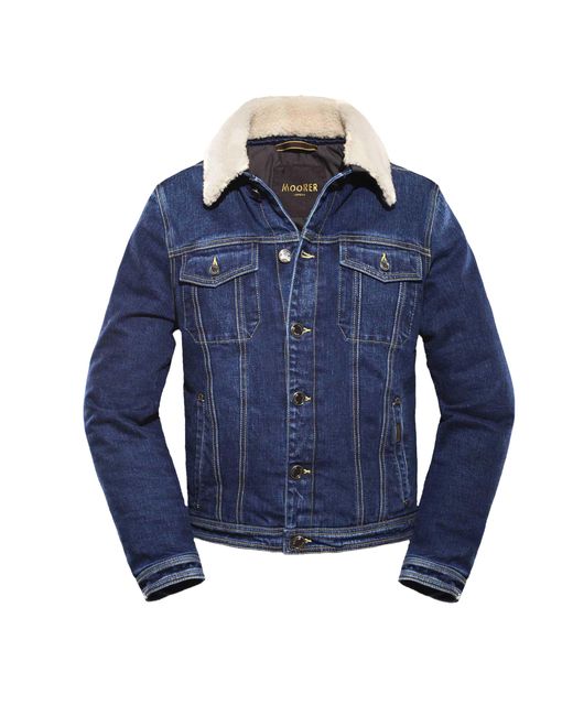 Moorer Blue Denim Jacket With Shearling Collar for men